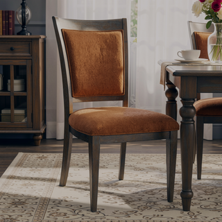 Sunvega Transitional Brown Wood Frame Dining Chairs with Gray Polyester Upholstery Set of 2