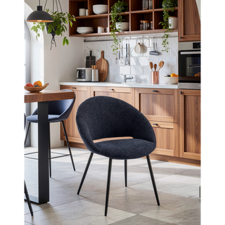 Sunvega White Boucle & Black Finish Side Chair with Padded Seat & Back Cushion