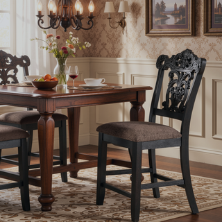 Sunvega Rustic Black Wooden High Chair with Fabric Seat 42 Inch Height