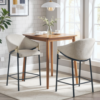 Sunvega Glossy Black and Beige Sloped Arm Counter Height Stools with Gold Accents