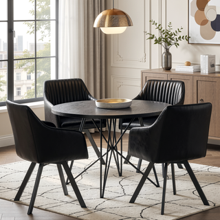 Sunvega Black Leatherette Swivel Chair with Channeled Sloped Arms and Bucket Seat