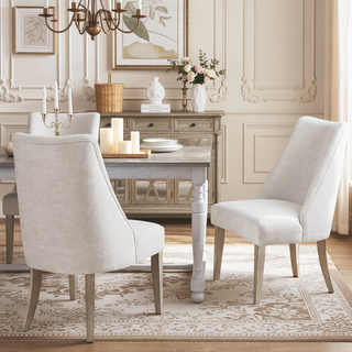 Sunvega Upholstered Dining Chair Set of 2 with High Back and Solid Wood Legs