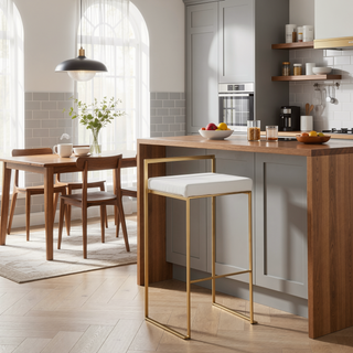 Sunvega Gold and White Velvet Upholstered Stackable Barstool Set of 2