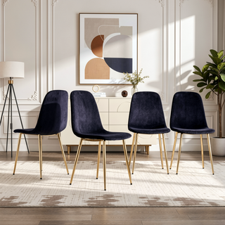 Sunvega Modern Medieval Style Dining Chairs with Velvet Cushions and Golden Metal Legs