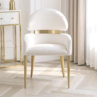 Sunvega Contemporary White and Gold Stainless Steel Arm Chairs for Dining Room