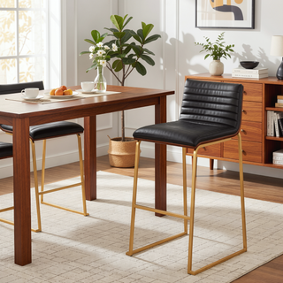 Sunvega Mason Mara Fixed-Height Barstool with Faux Leather Upholstery and Walnut Wood Back