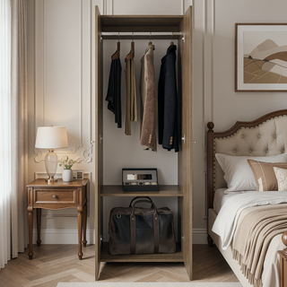 Sunvega Wenge 2-Door Tall Wardrobe Cabinet with Hanging Rod for Bedroom