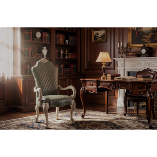 Sunvega Vintage Bone White Finish Synthetic Leather Arm Chair Set of 2
