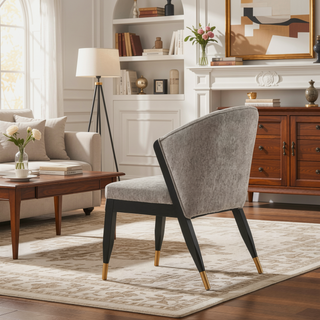 Sunvega Modern Elm Wood and Chenille Upholstered Dining Chair with Gold Tips