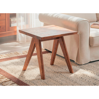 Sunvega Natural Finish Accent Table Made from Rubber Wood for Living Room