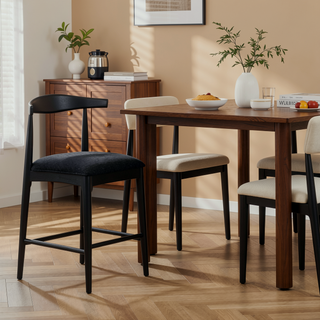 Sunvega Mid Century Rubberwood Counter Stool Set with Comfy Fabric Upholstered Seat