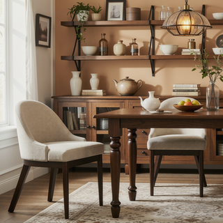 Sunvega Soft Beige Upholstered Dining Side Chair with Curved Backrest and Padded Seat