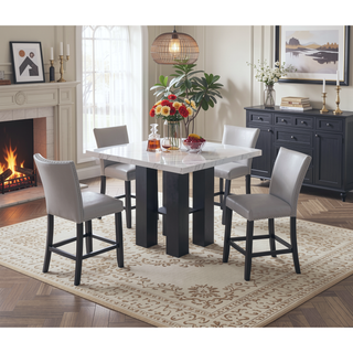 Sunvega Counter Height Upholstered PU Chair Set with Footrest and Chrome Nailhead Trim
