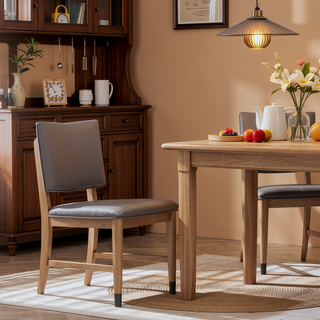 Sunvega Set of 2 Gray Faux Leather Dining Chairs with Muted Brown Wood Legs