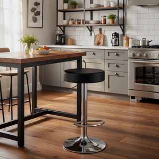 Sunvega Adjustable Hydraulic Bar Stool with Black Leatherette Padded Seat and Chrome Base