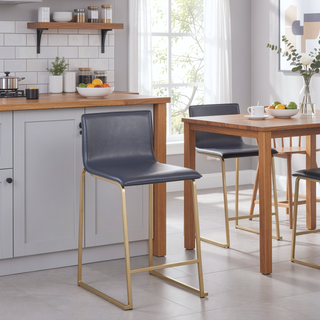 Sunvega Modern Gold Metal and Grey Faux Leather Counter Stool Set of 2