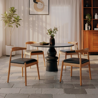 Sunvega Mid-Century Modern Dining Chairs Set of 2 with Solid Oak Frame and Handwoven Seat