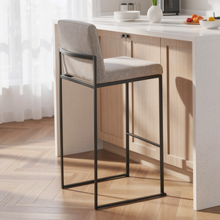 Sunvega Modern High Back Bar Stool with Padded Seat and Backrest in Black Steel