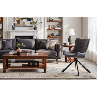 Sunvega Mid-Century Modern Tufted Diamond Pattern Upholstered Swivel Dining Chair