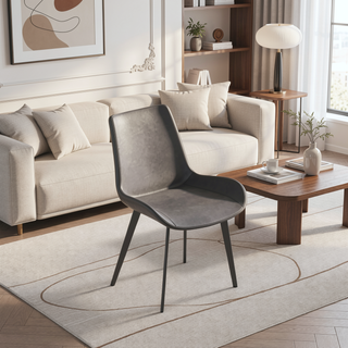 Sunvega Modern Brown Dining Chair with Black Metal Legs and Ergonomic Seat Design