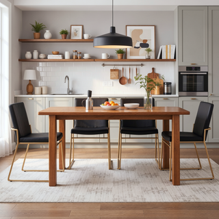 Sunvega Contemporary Gold Steel and Black Faux Leather Upholstered Dining Chairs Set of 2