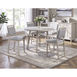 Sunvega White Finish Light Gray Upholstered Counter Height Pub Chairs Set of 2