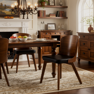 Sunvega Mid-Century Modern Chair with Walnut Finish and Faux Leather Seat