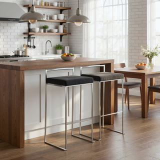 Sunvega Contemporary Stackable Barstool with Black Velvet Cushion and Stainless Steel Frame