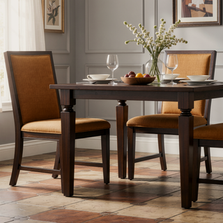 Sunvega Solid Rubberwood Upholstered Dining Chairs Set of Two with Gray Fabric