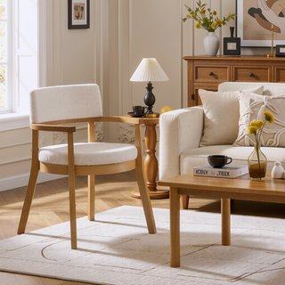 Sunvega Natural Wood Frame Side Chair with Padded Seat and Armrests Set of 2