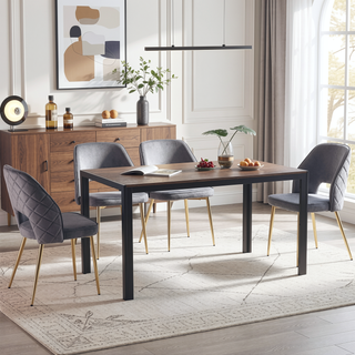Sunvega Modern Gray Velvet Dining Chairs with Hollow Back and Gold Metal Legs Set of 4
