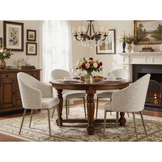 Sunvega Champagne Fabric Upholstered Side Chair Set of 2 for Dining Room