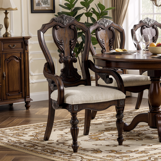 Sunvega Traditional Style Arm Chair with Ornate Corbels in Dark Brown Finish