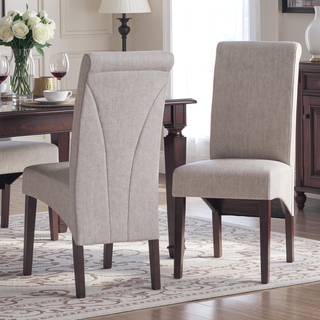 Sunvega Light Beige Linen Look Fabric Upholstered Contemporary Dining Chair Set of 2