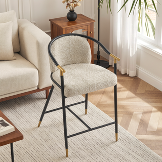 Sunvega Upholstered Navy Blue Counter Stool Set of 2 with Iron Frame