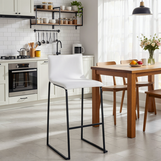 Sunvega Contemporary Black Steel and White Faux Leather Barstools with Footrest Set of 2