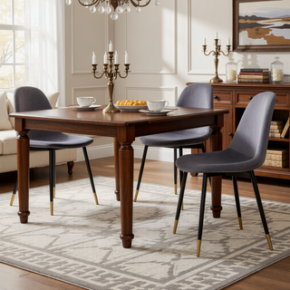 Sunvega Mid-Century Inspired Blue Velvet Dining Chairs Set with Metal Legs