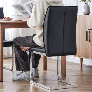 Sunvega PU Dining Chairs with Arched Metal Silver Legs and Crazy Horse Texture in Dark Gray