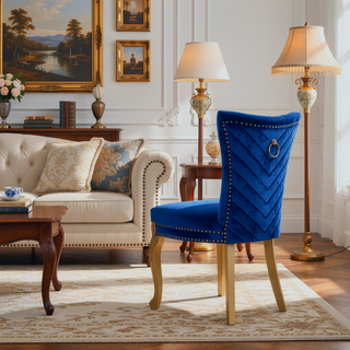 Sunvega Gold Velvet Upholstered Dining Chairs with Tufted Design and Metal Legs