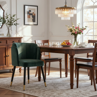 Sunvega Modern Velvet Upholstered Dining Chair with Tulip Design and Gold Tips