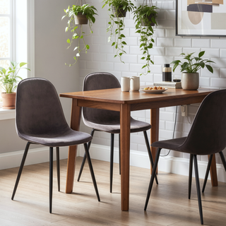 Sunvega Pebble Contemporary Chairs with Grey Velvet Upholstery and Black Steel Frame - Set of 2