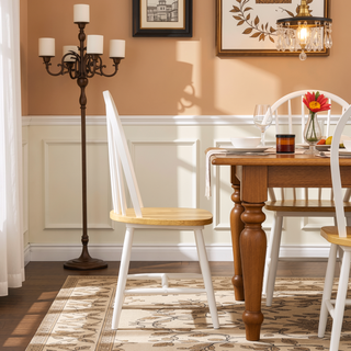 Sunvega Spindle Back Side Chairs with White Angled Legs and Natural Brown Seat