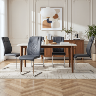 Sunvega Modern Gold Legged Upholstered Dining Chairs with PU Seat for Kitchen