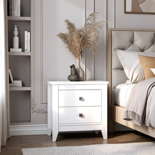 Sunvega White Windsor 2-Drawer Nightstand with Modern Style Legs