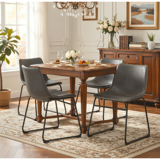 Sunvega Hand Crafted Vintage PU Leather Dining Chairs with Iron Frame, Set of 2