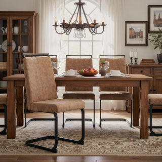 Sunvega Modern Technology Cloth High Back Upholstered Dining Chairs with Black Metal Legs
