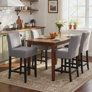 Sunvega Light Grey Counter Stool Set of 2 with Simple Elegant Lines
