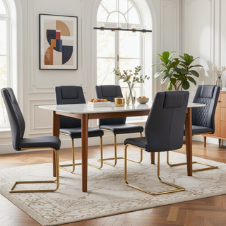 Sunvega Modern Gold Legged Upholstered Dining Chairs with PU Seat for Kitchen