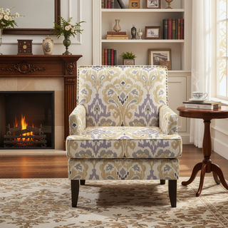 Sunvega Track Arm Club Chair with Expresso Legs and Silver Nailheads