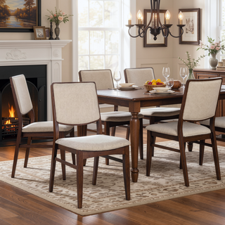 Sunvega Beige Linen Upholstered Dining Chair Set with Padded Seat and Back